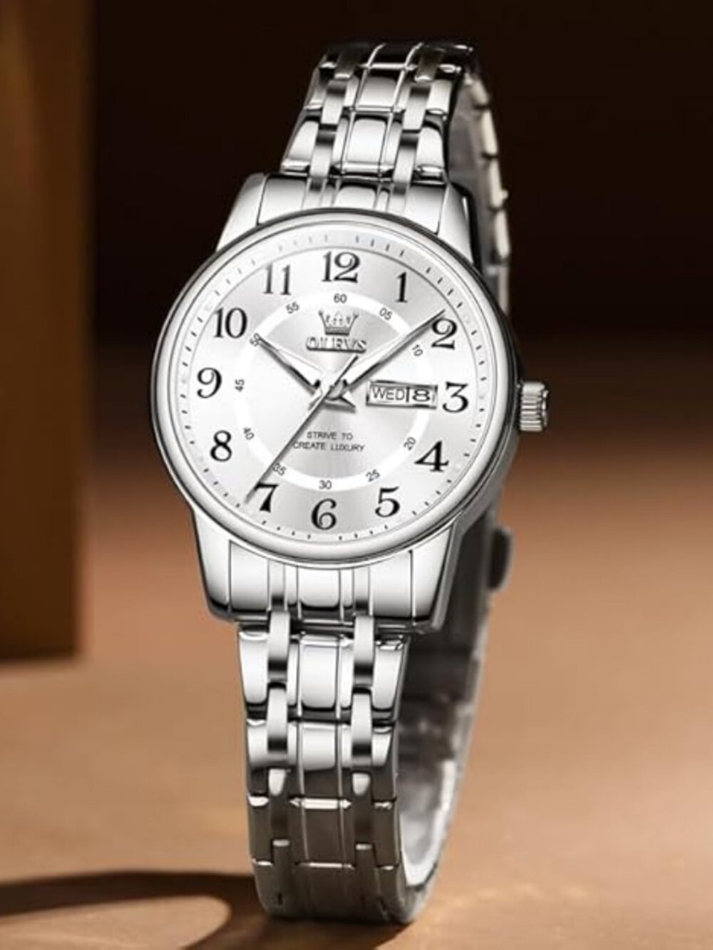 Womens Silver Analog Quartz Stainless Steel Relog Mujer Waterproof Classic Watch